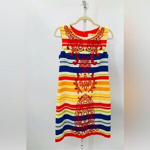 Anthropologie Tabitha Embroidered Striped Colorful Sheath Dress size 10